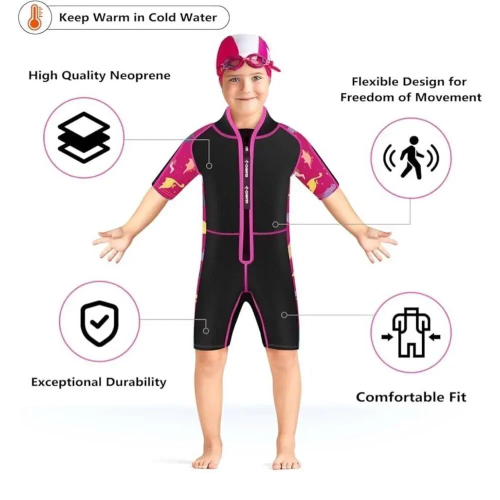 Chriffer Kids Wetsuit Front Zip 2mm Neoprene Thermal Short Sleeves shorts.